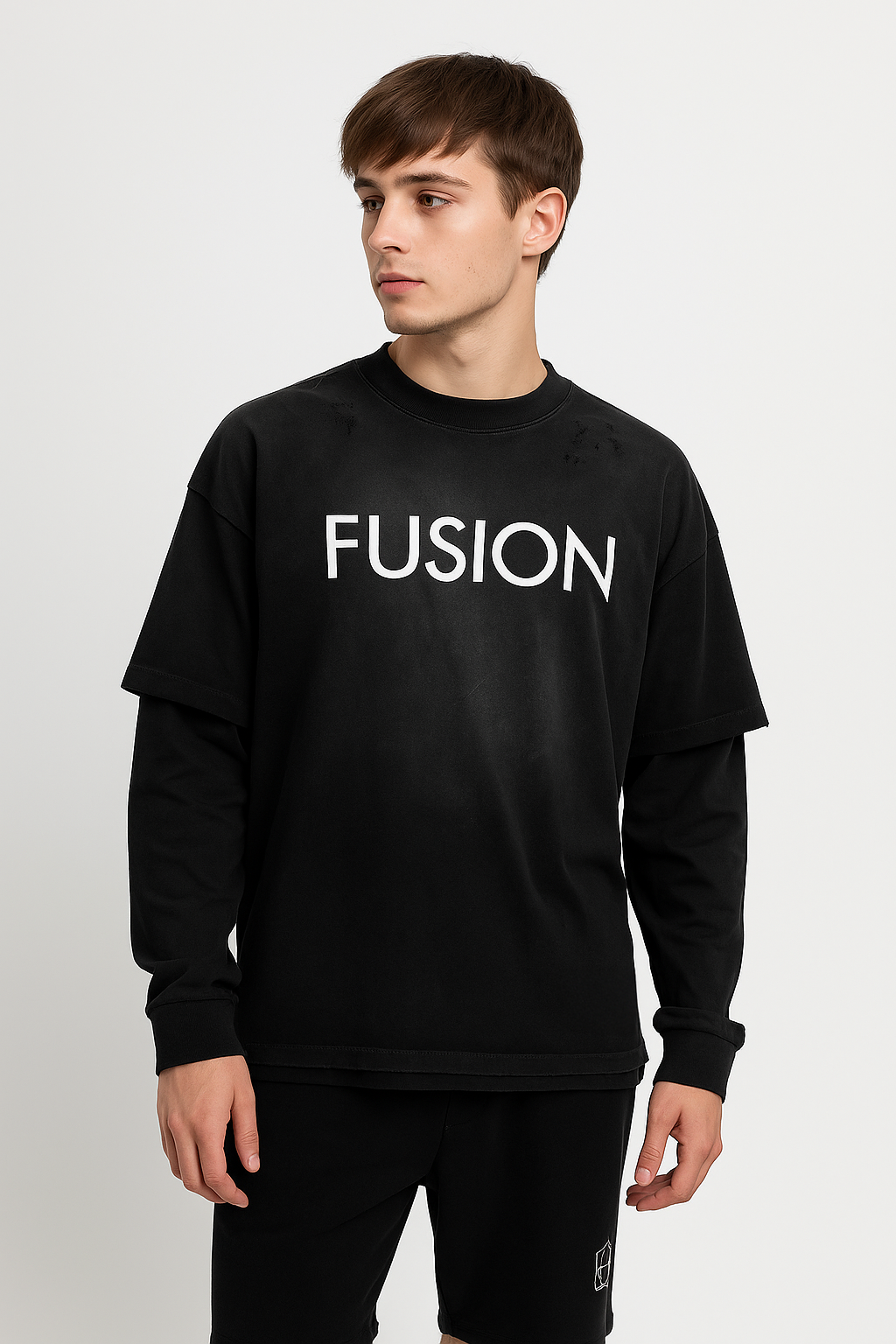 Fusion - Cade Sunfade Hand-Frayed Faux Two-Piece T-Shirt
