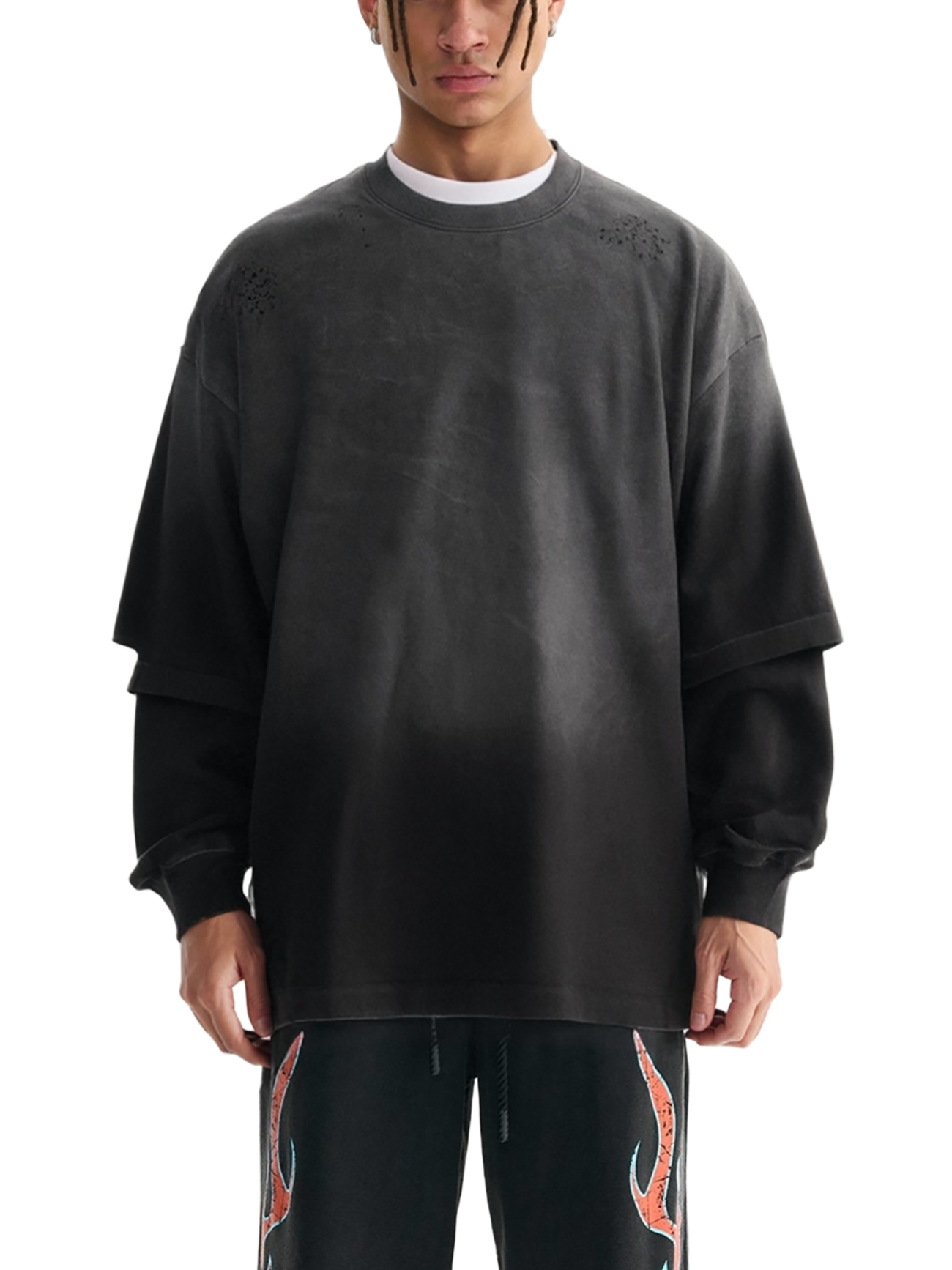 Fusion - Cade Sunfade Hand-Frayed Faux Two-Piece T-Shirt - Image 5