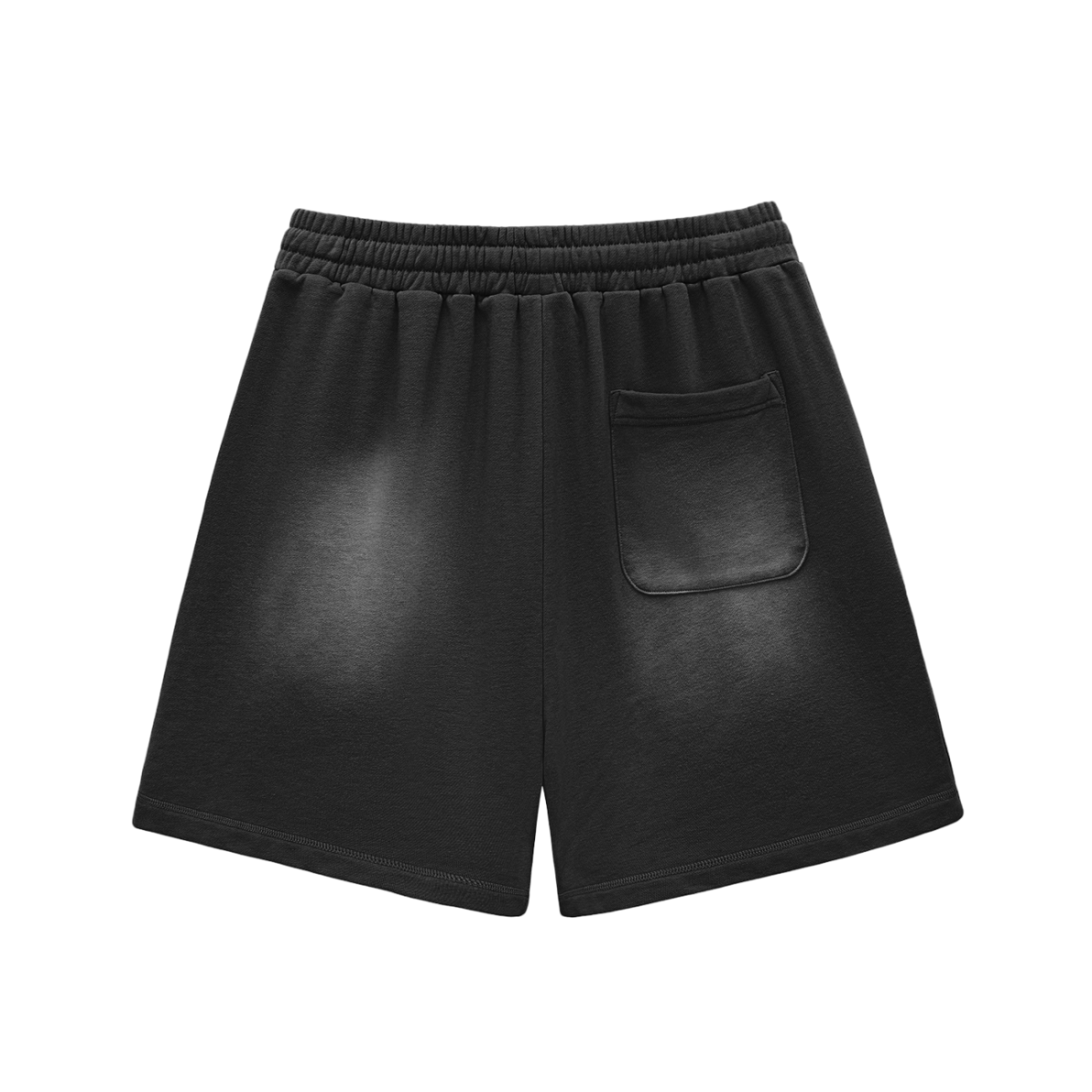Sun Fade Raw Edge Cotton Shorts feature a soft, comfortable cotton fabric, an elastic waistband, and a single back patch pocket. Their simple black design offers affordable luxury perfect for everyday wear.