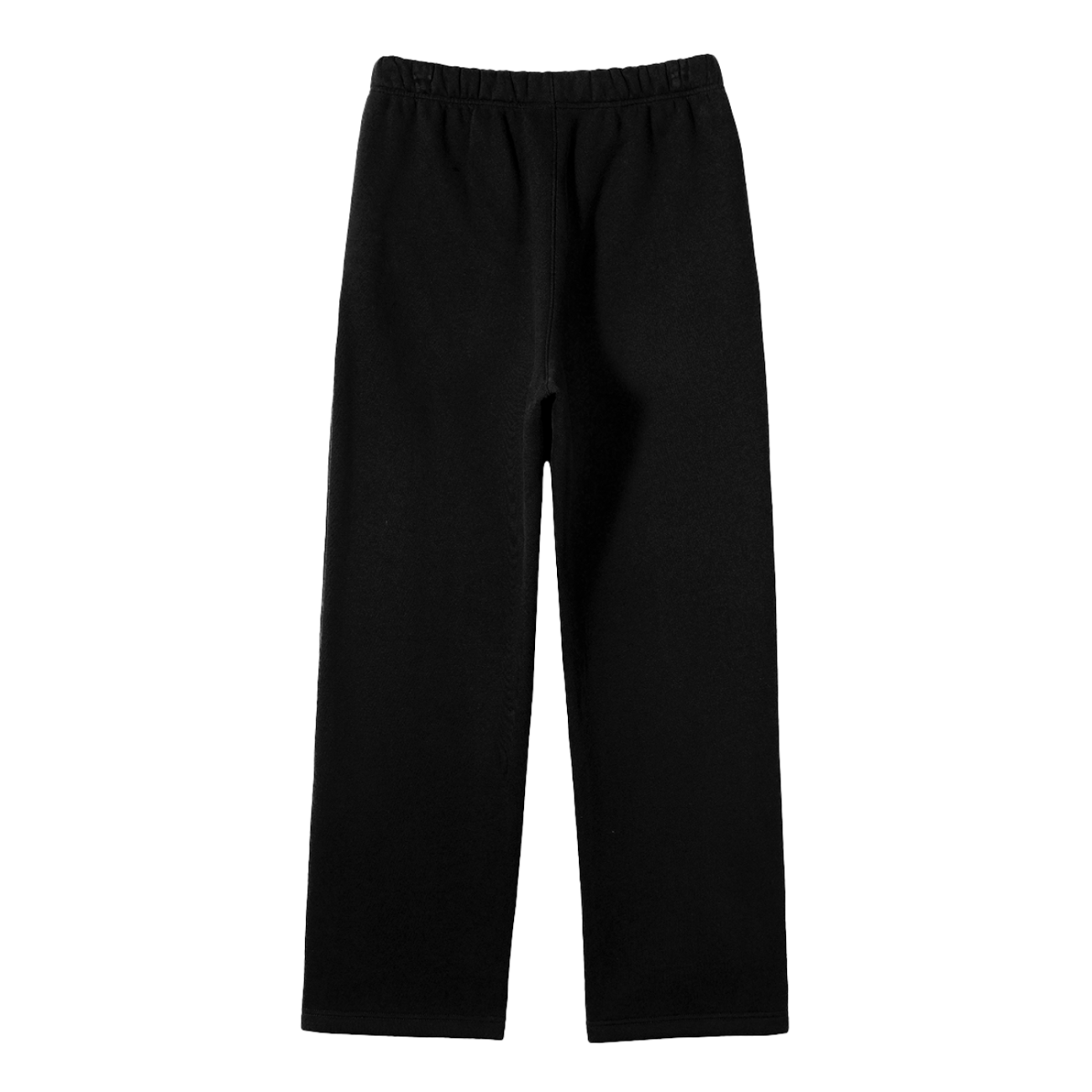 Fusion Streetwear Unisex Solid Color Fleece Straight Leg Pants—plain black with an elastic waistband, laid flat on a white background—offer affordable luxury and effortless everyday style.