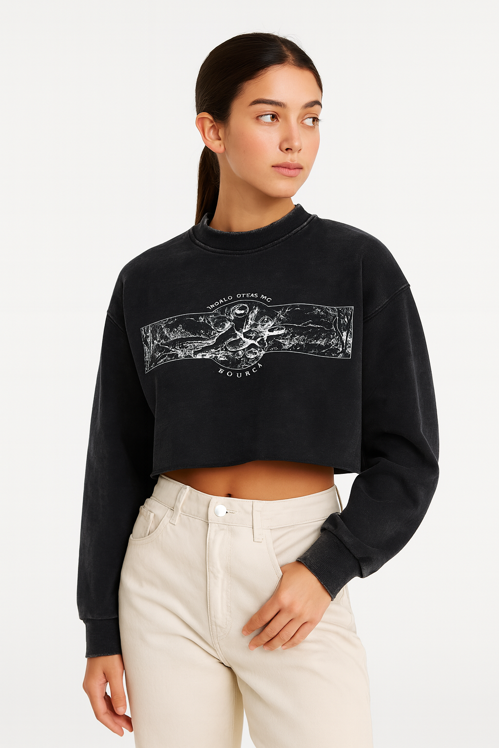 Womens Snow Washed Raw Edge Cropped Sweatshirt - Image 2
