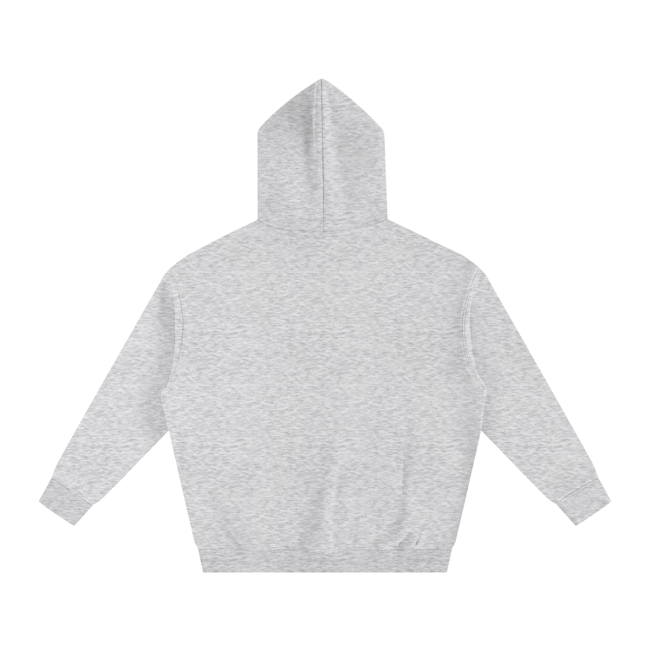 The Light Fusion - Oversize Fleeced Hoodie from our Affordable Luxury Clothing line is displayed flat, hood up and sleeves spread, in a plain light gray color with the back view shown.