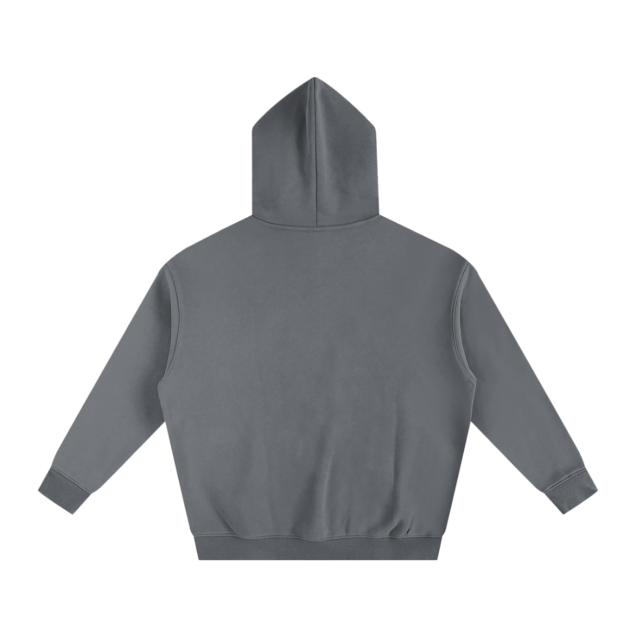 The Dark Fusion - Oversize Fleeced Hoodie is displayed from the back in dark gray with long sleeves and no front pocket, offering a soft, comfortable look that captures affordable luxury style against a white background.