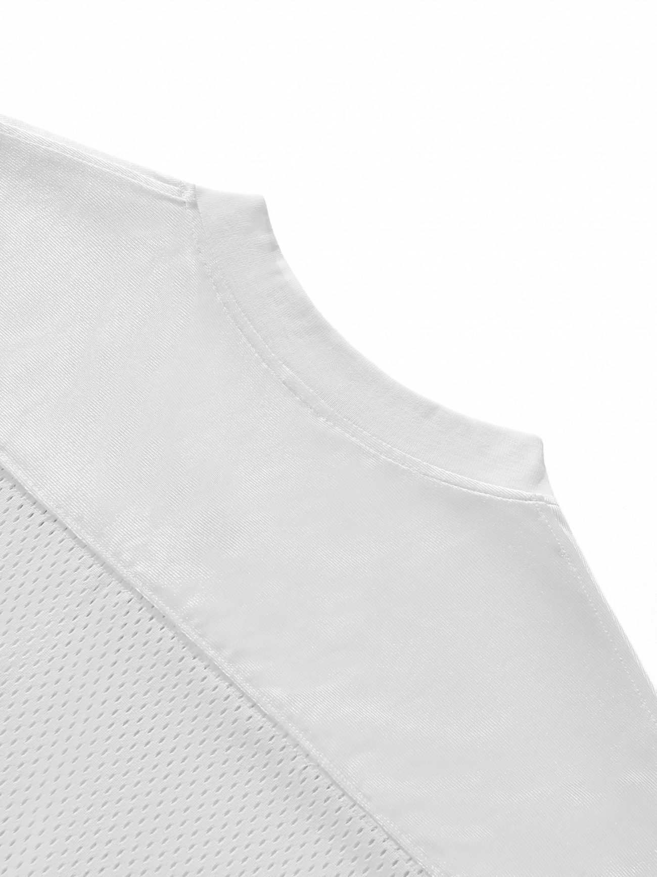 Close-up of the upper section of the Fifteen - light Taped Mesh T-Shirt, highlighting the neckline, shoulder seam, and small-perforation mesh panel against a plain white background.