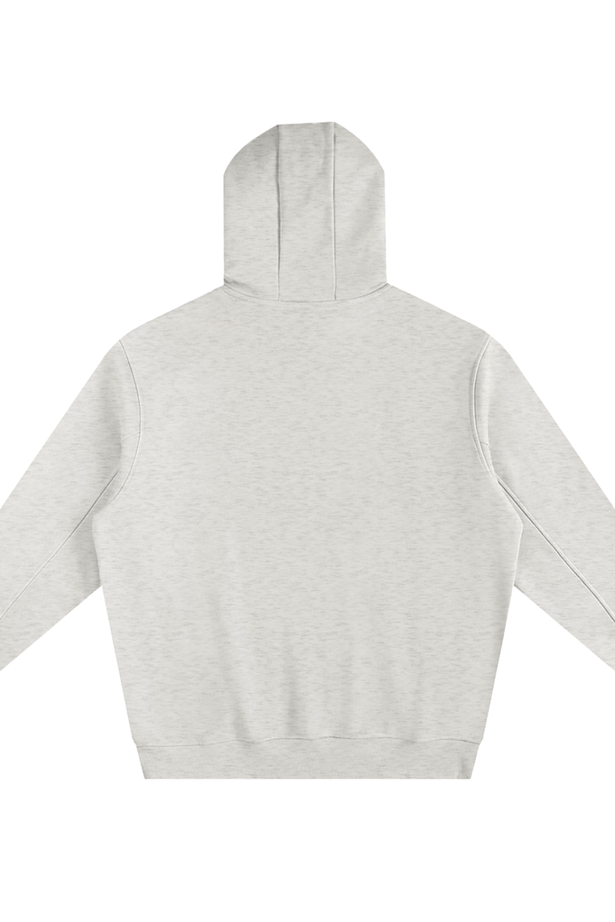 Back view of the Fleeced High Neck Hoodie in light gray, featuring long sleeves, ribbed cuffs and hem, shown on a plain white background. Enjoy affordable luxury in this simple, design-free style.