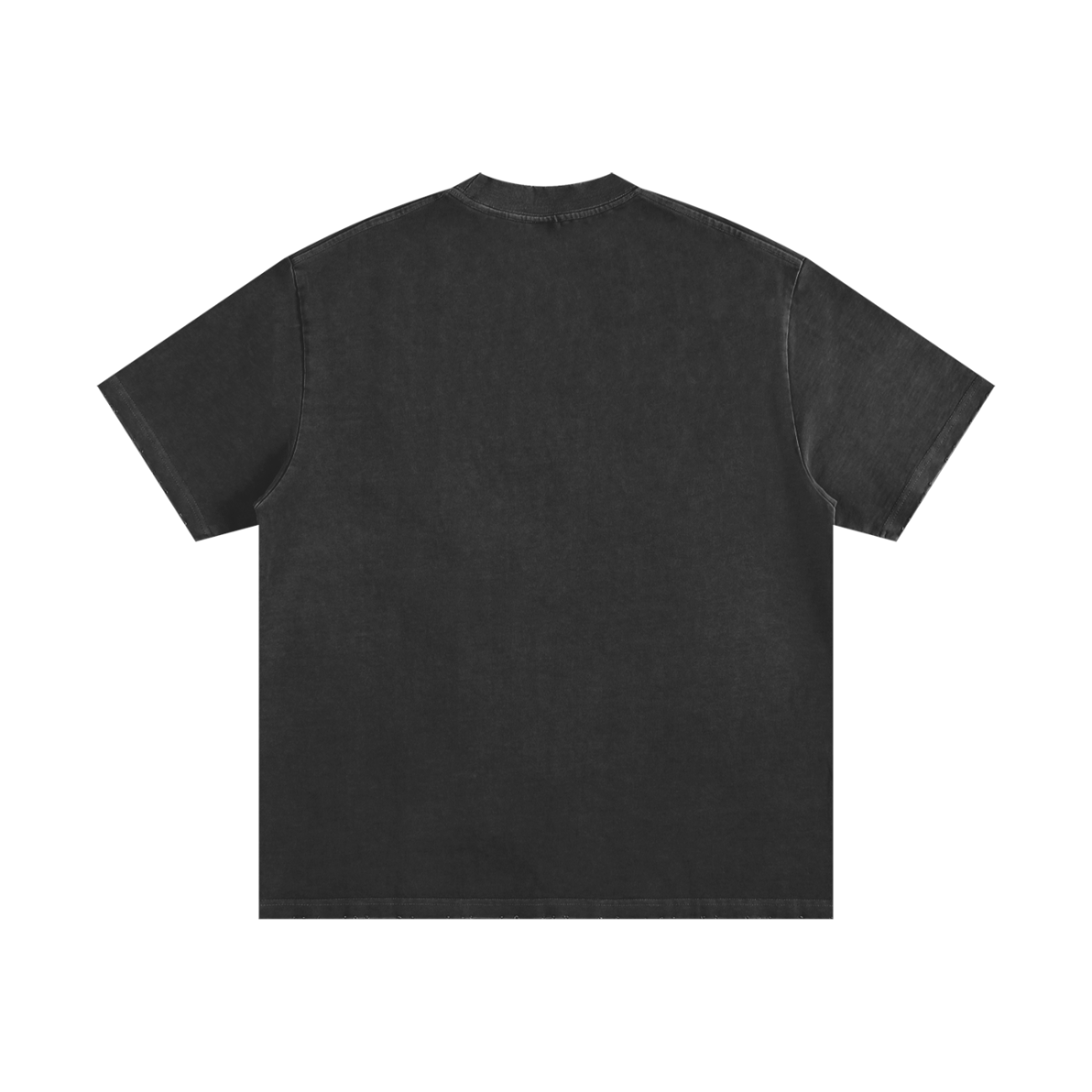 Back view of the Toile De Jouy - Heavyweight Vintage Washed Frayed T-Shirt, plain black with short sleeves, laid flat on a white background. This loose fit tee features a minimalist style and affordable luxury with no visible logos or designs.