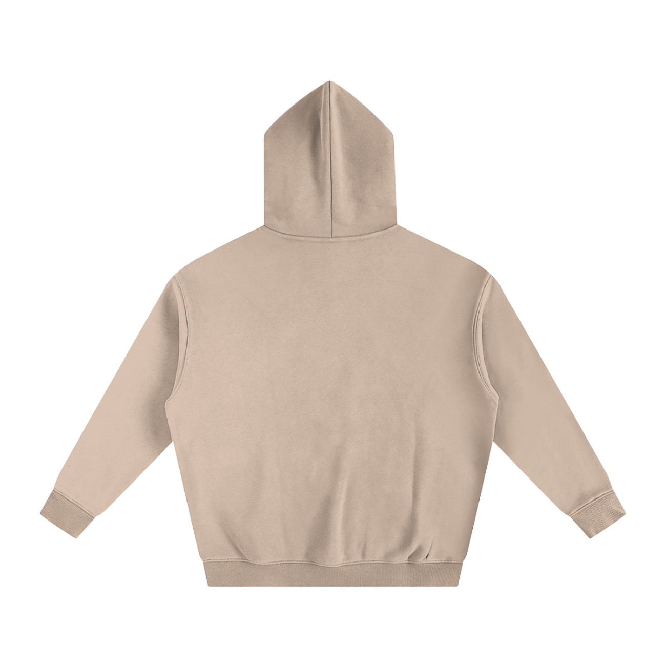 Fusion Oversize Fleeced Hoodie shown from the back, featuring long sleeves, ribbed cuffs and waistband, with a clean design—perfect for those seeking affordable luxury clothing—set against a plain white background.