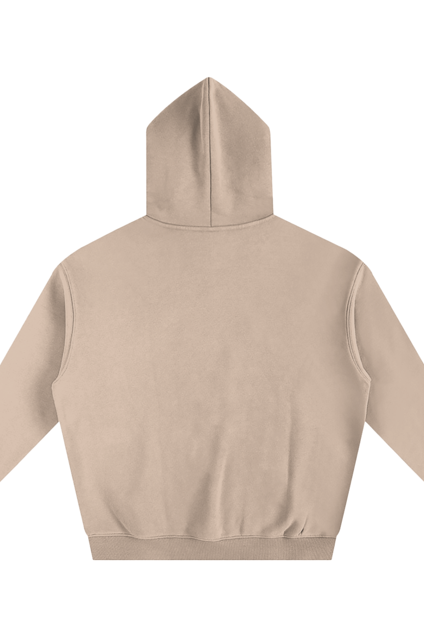 Fusion Oversize Fleeced Hoodie shown from the back, featuring long sleeves, ribbed cuffs and waistband, with a clean design—perfect for those seeking affordable luxury clothing—set against a plain white background.