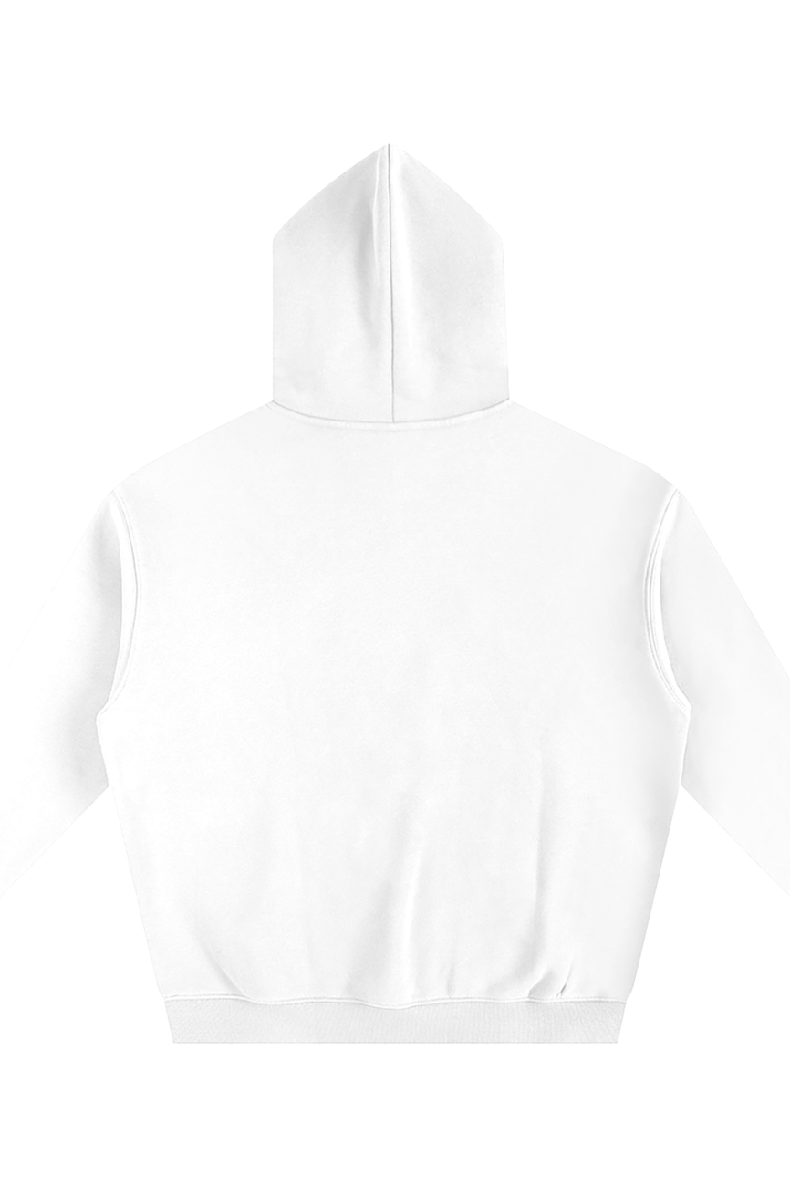 The Fusion Oversize Fleeced Hoodie, displayed from the back, features a clean, logo-free design with long sleeves and a hood—an affordable luxury staple for any wardrobe.