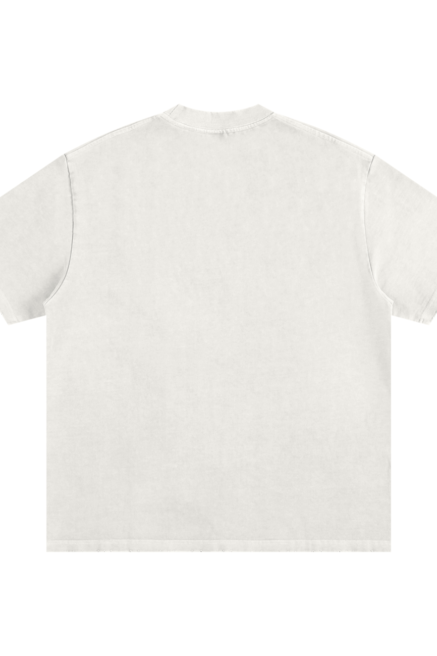 Back view of the Toile De Jouy - Heavyweight Vintage Washed Frayed T-Shirt, a plain short-sleeve white tee laid flat on a white background—an essential piece that exemplifies affordable luxury.