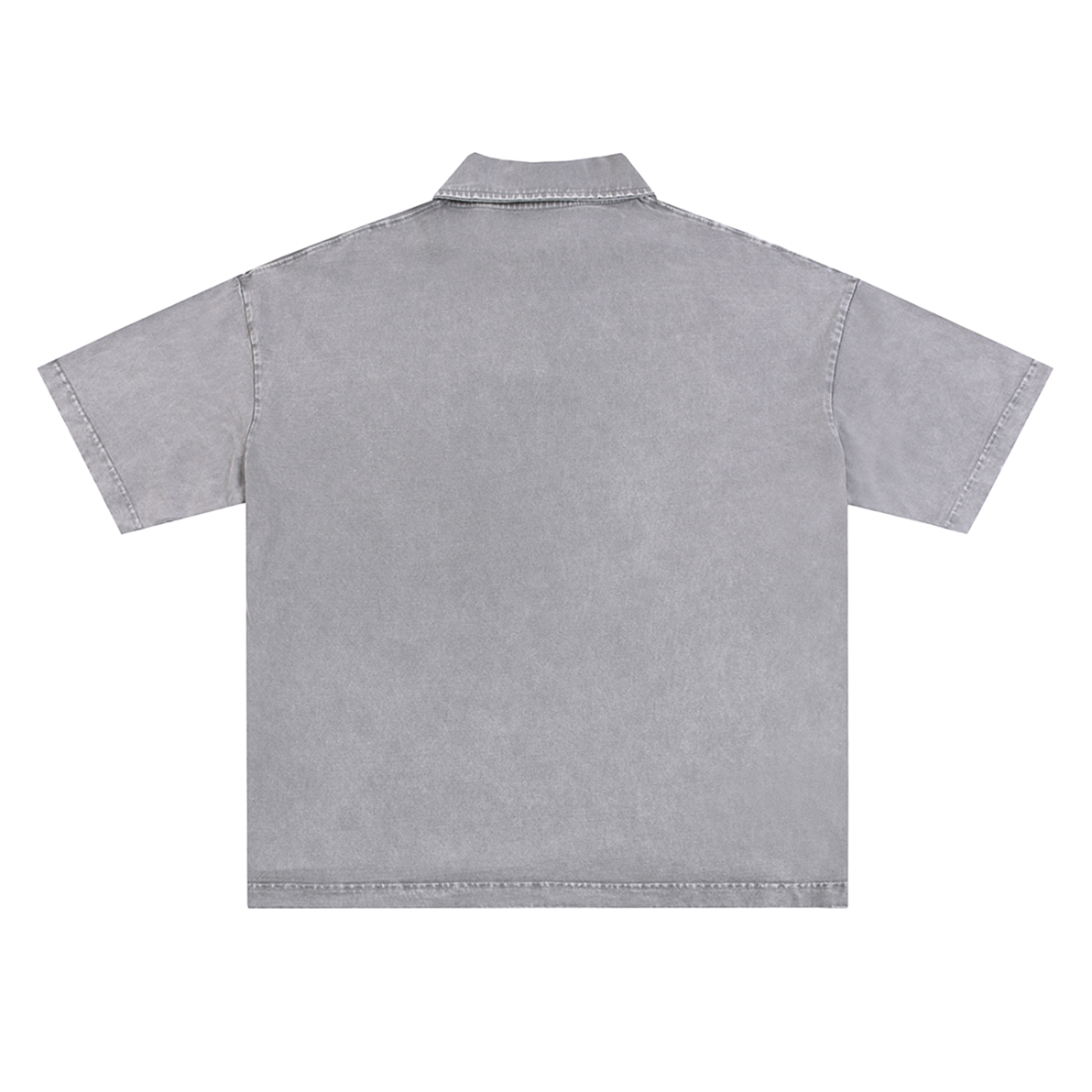 A short-sleeved Heavyweight Snow-Washed Polo T-Shirt in light gray, shown from the back with a flat collar and visible stitching—classic affordable luxury for everyday style.