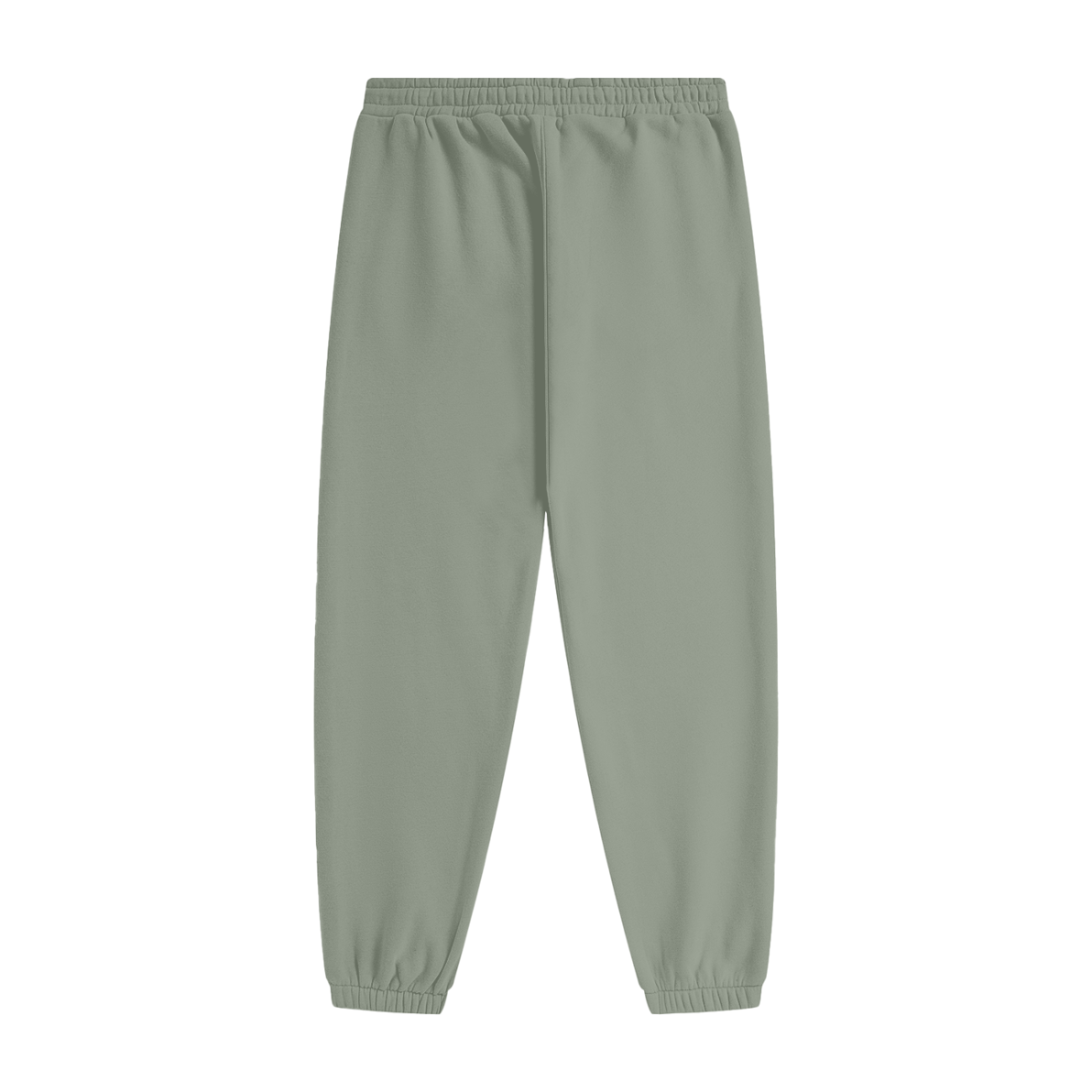 Streetwear Unisex Fleece Joggers in light sage green, featuring an elastic waistband and ankle cuffs, shown flat in a back view on a white background—affordable luxury for effortless style and comfort.