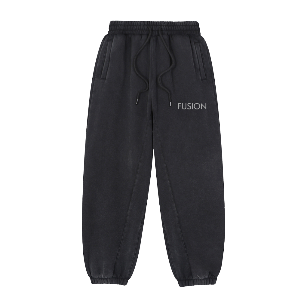 The Fleeced Jogger Sweatpants are black with white text, delivering affordable luxury and everyday comfort in a stylish design.