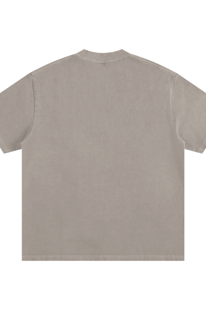 The Toile De Jouy - Heavyweight Vintage Washed Frayed T-Shirt from our Affordable Luxury Clothing line is shown laid flat, back facing up, in beige with short sleeves and no visible logos, graphics, or patterns on a white background.