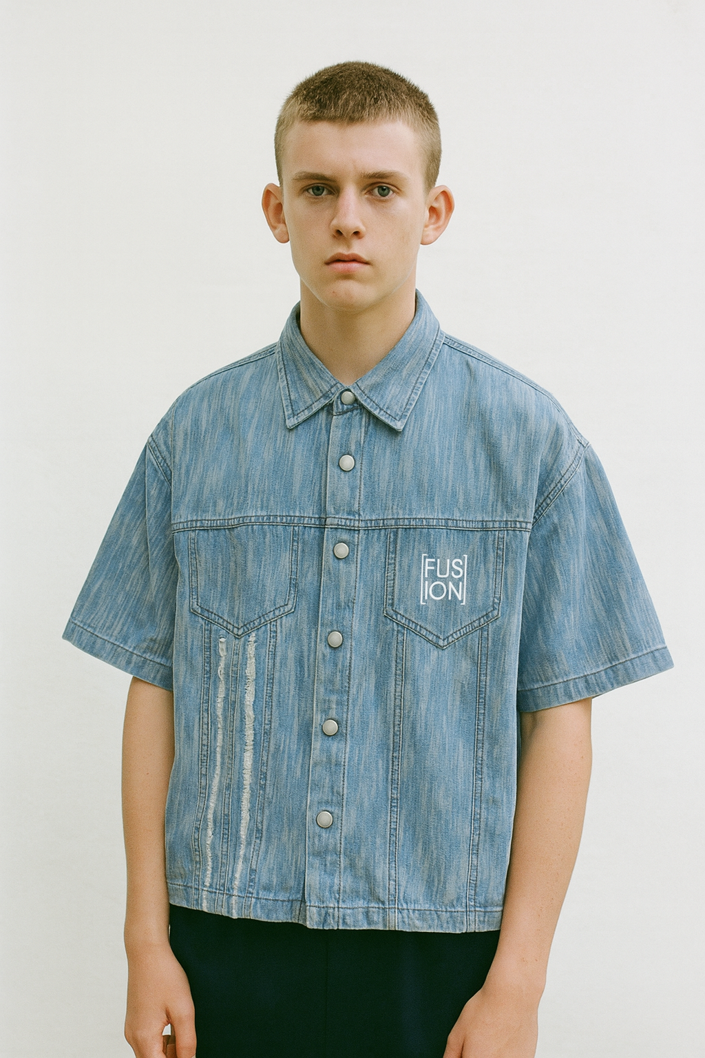 Distressed Wash Short-Sleeve Shirt
