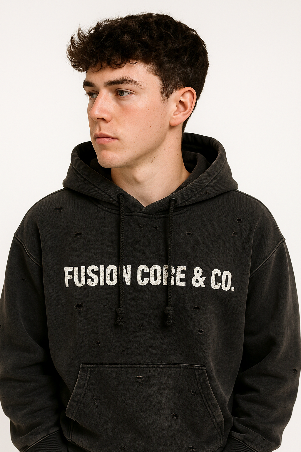 Company - Heavyweight Pure Cotton Hand-Frayed Monkey Washed Hoodie - Image 2