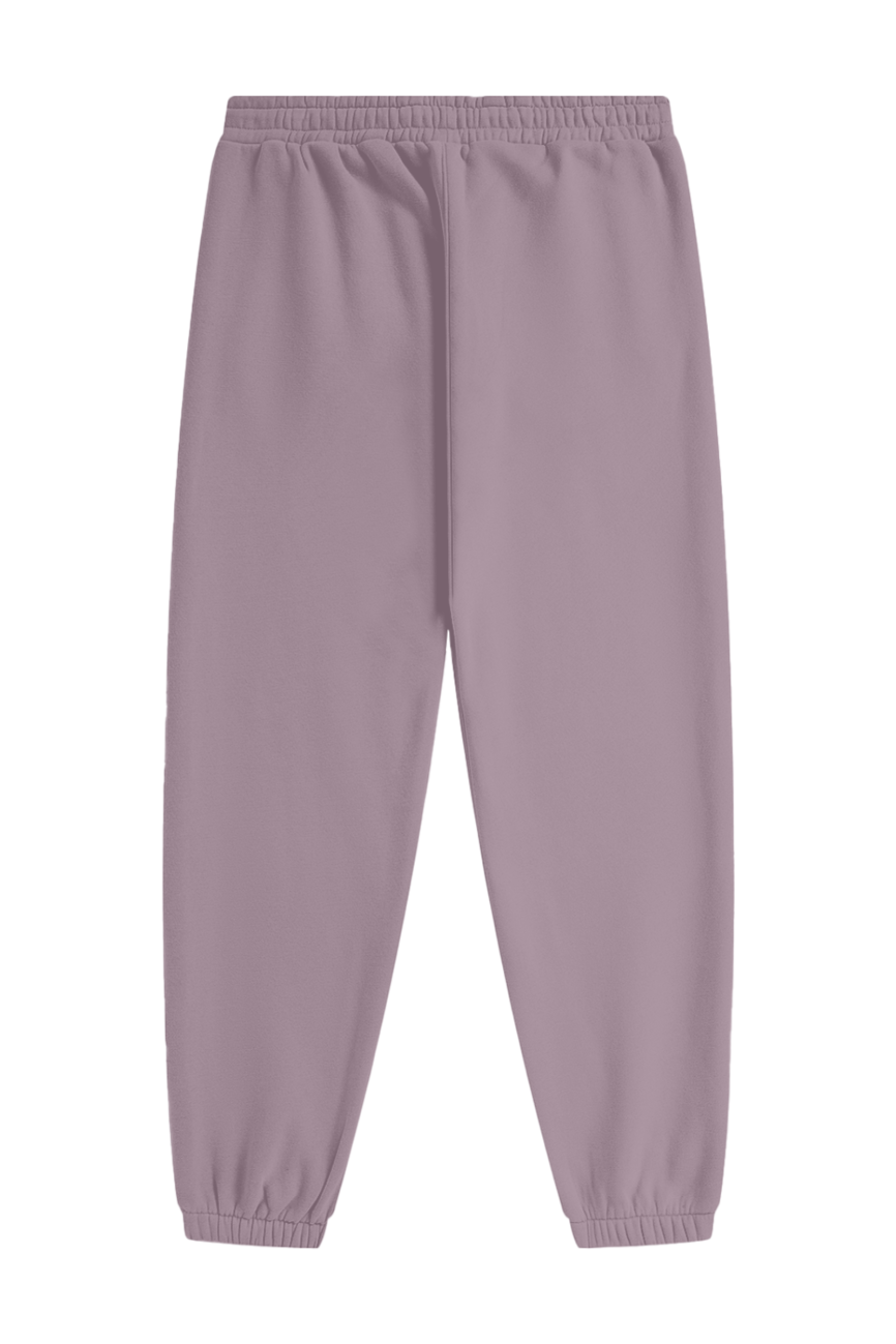 Streetwear Unisex Fleece Joggers in light purple feature an elastic waistband and ankle cuffs, shown flat on a white background to display the back—offering affordable luxury style with all-day comfort.