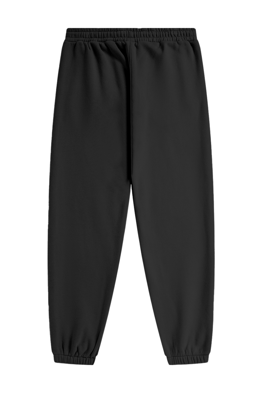 Streetwear Unisex Fleece Joggers in black, featuring an elastic waistband and ankle cuffs for a relaxed, comfortable fit. Laid flat on a white background with no visible logos or designs—perfect affordable luxury clothing.