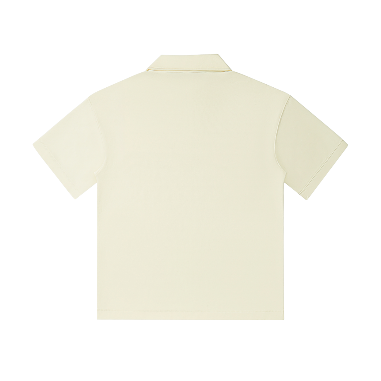 Back view of the Drop Shoulder Short-Sleeve Polo in cream, featuring a plain design and laid flat on a white background—ideal for those seeking affordable luxury with timeless appeal.
