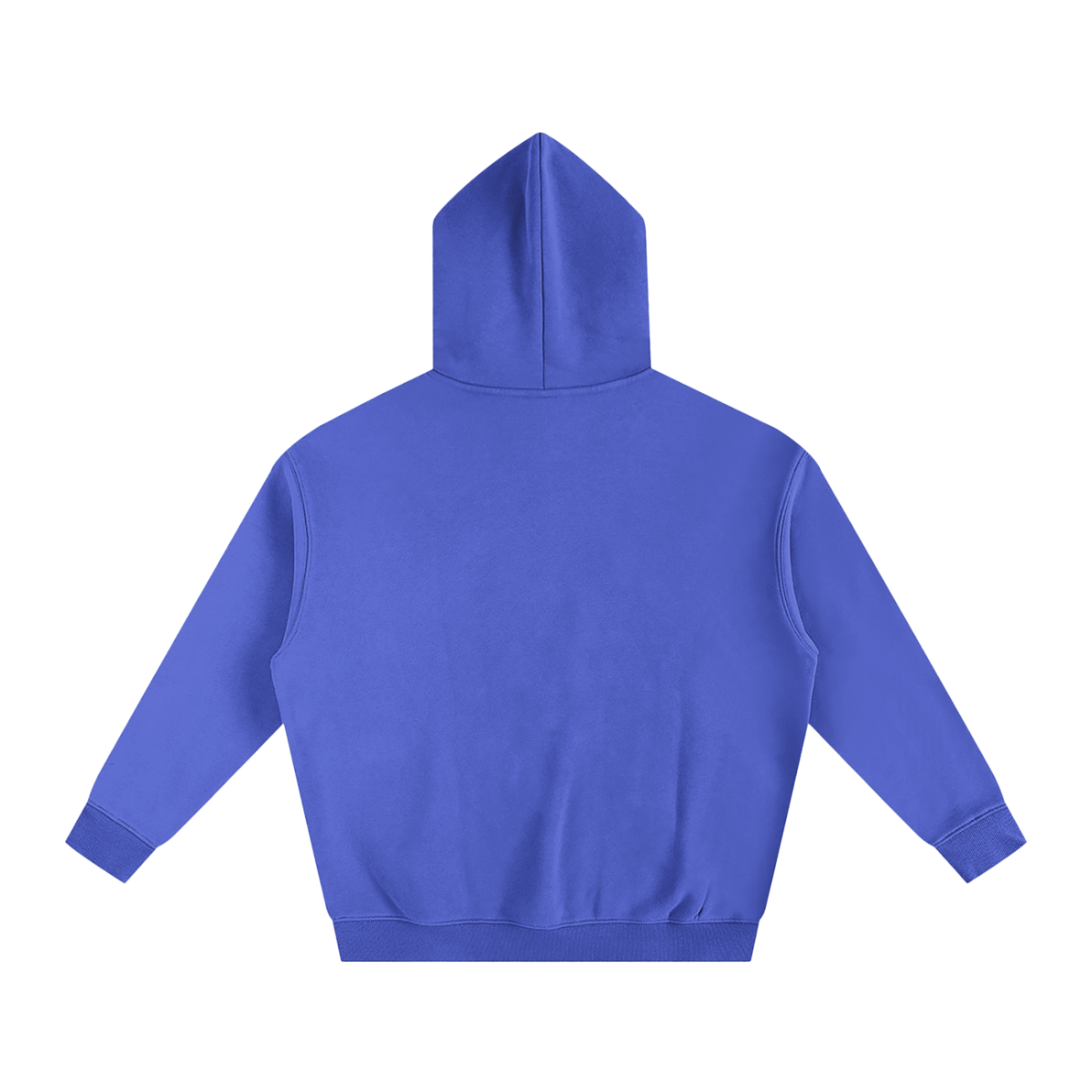 The Fusion Oversize Fleeced Hoodie is shown with the back facing up against a white background, highlighting its simple design and luxurious comfort.