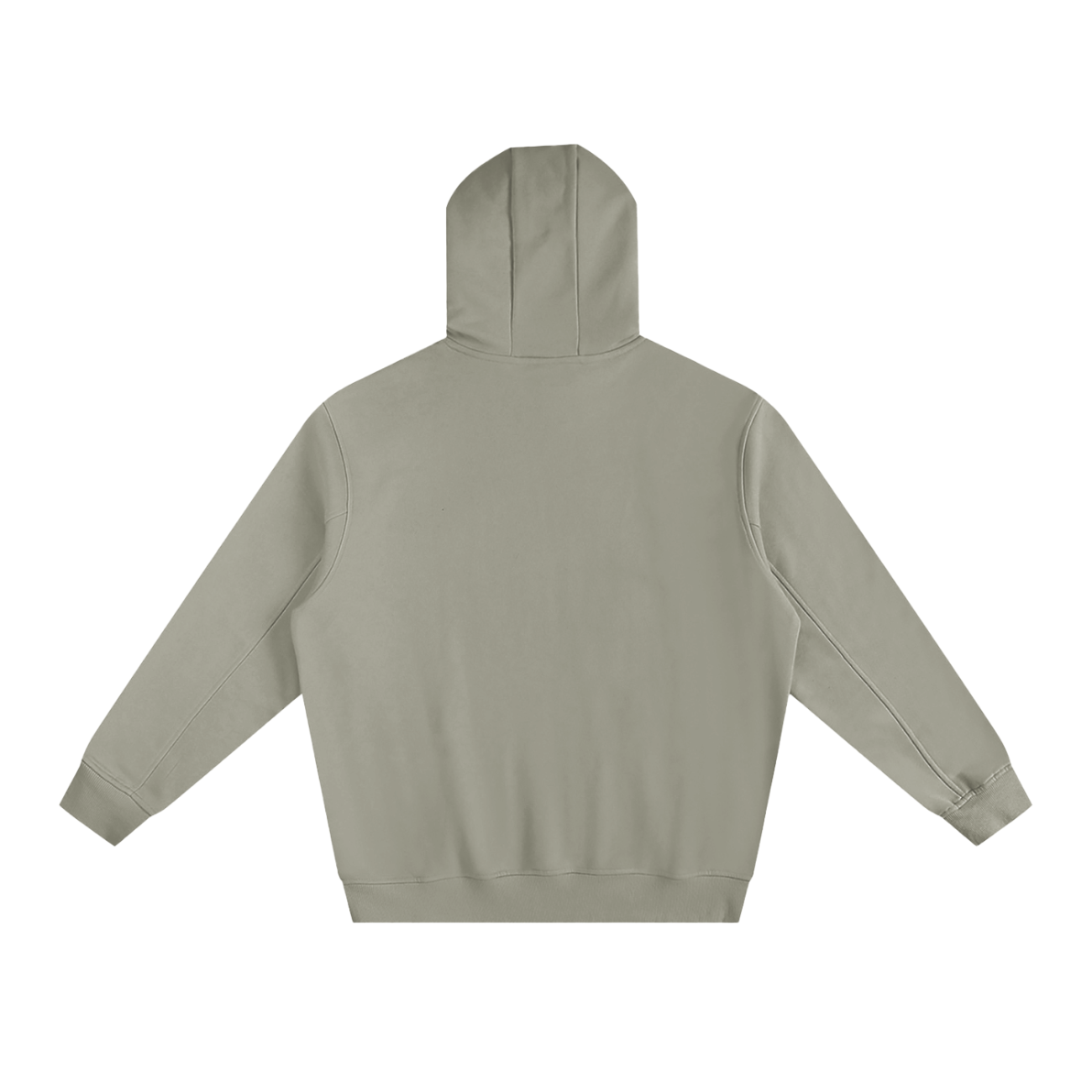 The Fleeced High Neck Hoodie from our Affordable Luxury Clothing line is shown from the back in light gray, featuring long sleeves and ribbed cuffs and hem, laid flat on a white background.
