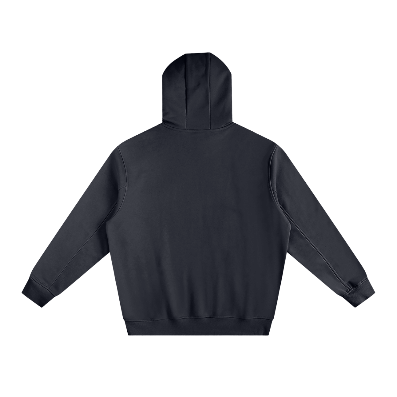 The Fleeced High Neck Hoodie from our Affordable Luxury Clothing line is shown laid flat from the back, with the hood up and sleeves outstretched on a white background.