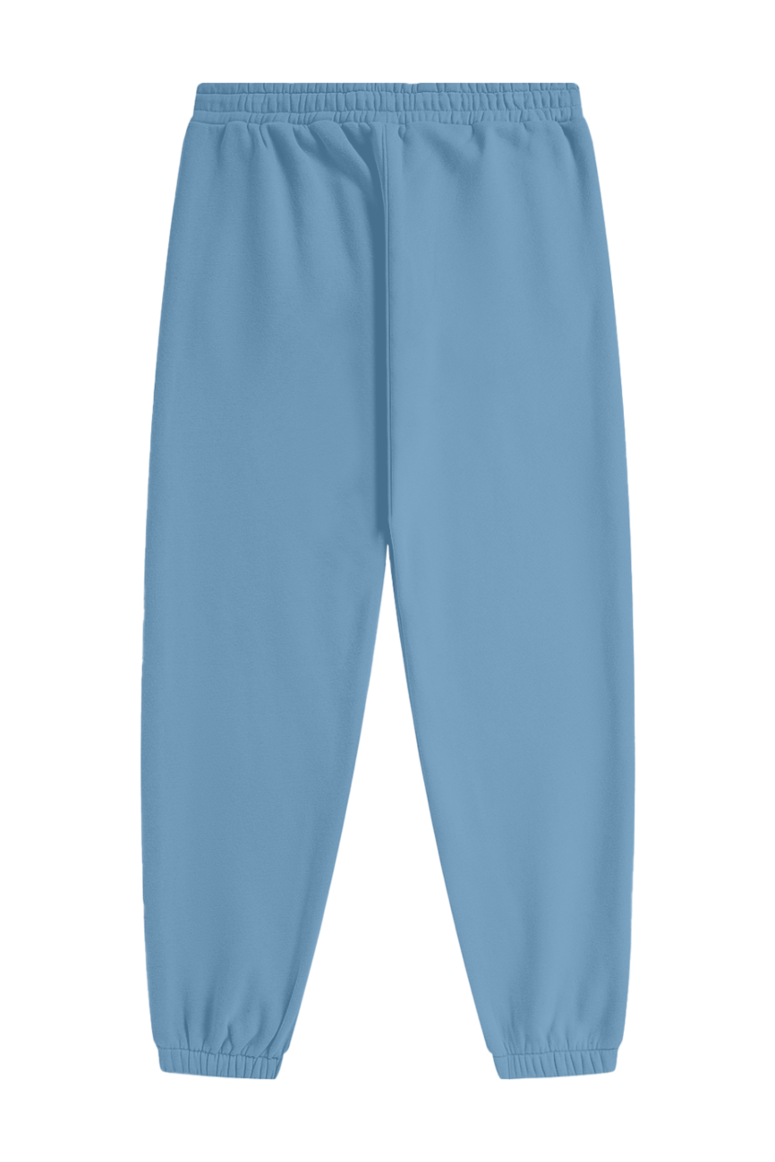 Streetwear Unisex Fleece Joggers in light blue feature an elastic waistband and ankle cuffs, shown flat on a white background—ideal for those wanting affordable luxury and everyday comfort.