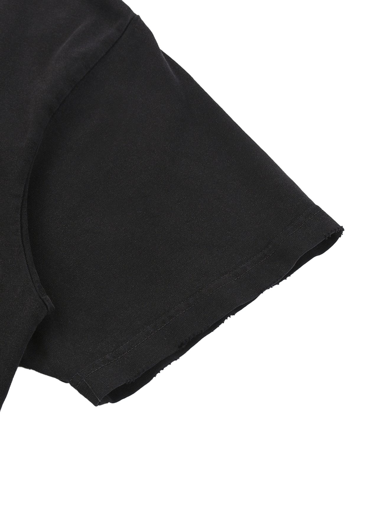 Close-up of the sleeve of the Fusion Snow Washed Raw-Hem T-Shirt, highlighting its raw, unfinished hem and smooth texture against a white background.
