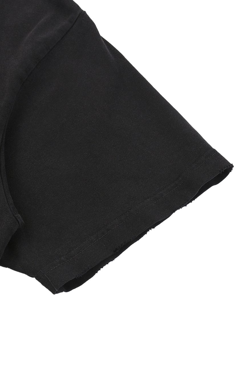Close-up of the sleeve of the Fusion Snow Washed Raw-Hem T-Shirt, highlighting its raw, unfinished hem and smooth texture against a white background.