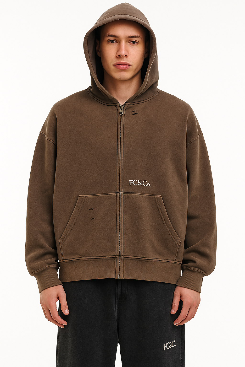 Hand-Frayed Sunfade Zip Hoodie