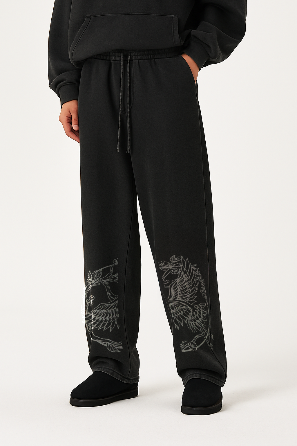 Track Suits for Men Joggers Frayed Enzyme Washed Fleece Sweatpants - Image 2